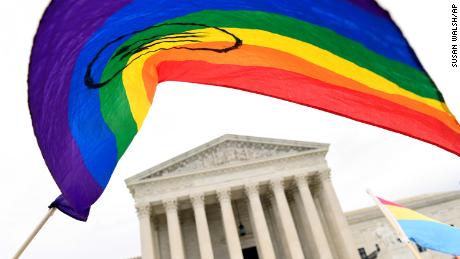 Protesters gather outside the Supreme Court in Washington, Tuesday, October 8.