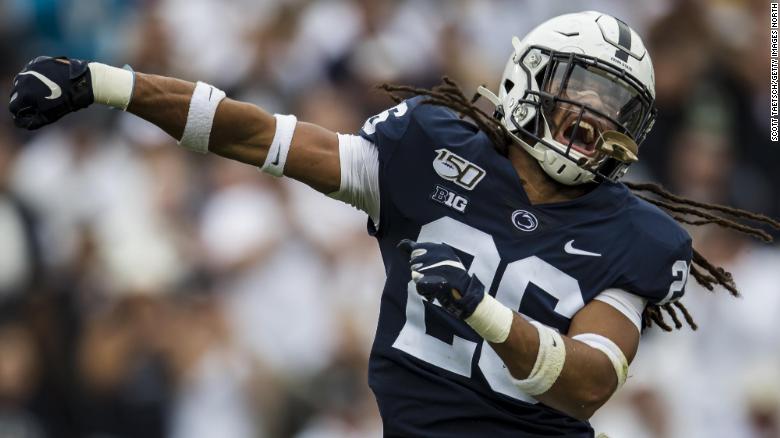 STATE COLLEGE, PA - SEPTEMBER 14: Jonathan Sutherland #26 of the Penn State Nittany Lions celebrates after a tackle against the Pittsburgh Panthers during the second half at Beaver Stadium on September 14, 2019 in State College, Pennsylvania. (Photo by Scott Taetsch/Getty Images) ***BESTPIX***