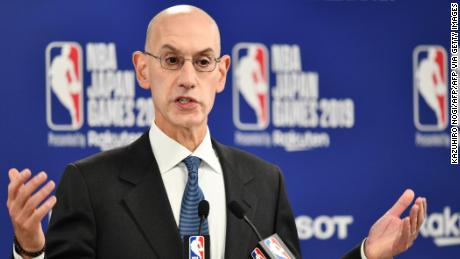 NBA Commissioer Adam Silver speaks during a press conference prior to the NBA Japan Games 2019 between the Toronto Raptors and Houston Rockets in Saitama on October 8, 2019.