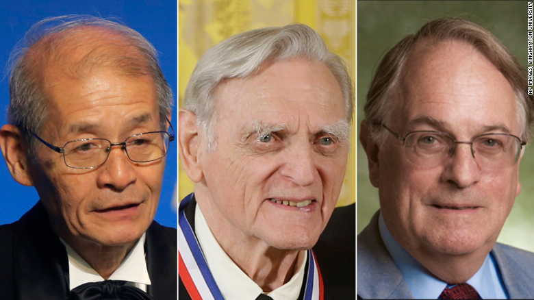 The 2019 Nobel Prize in Chemistry laureates (from left to right): Akira Yoshino, John B. Goodenough, and M. Stanley Whittingham.