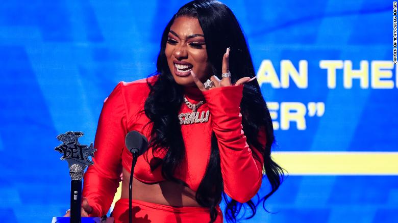 Megan Thee Stallion speaks onstage at the BET Hip Hop Awards on Saturday, October 5, 2019 in Atlanta. 