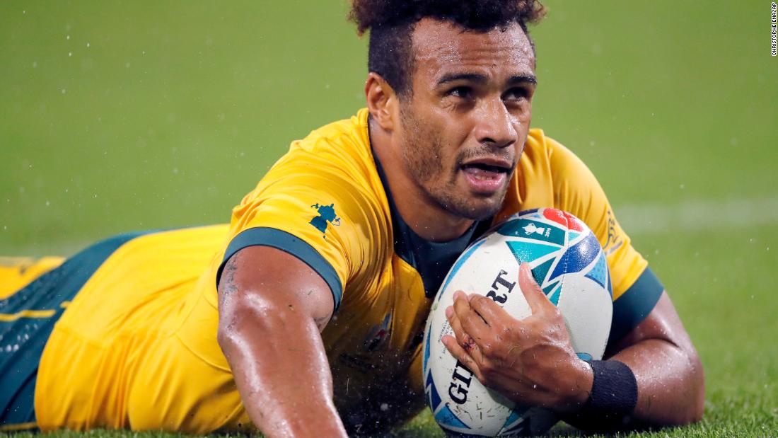Australia&#39;s Will Genia reacts after scoring a try against Georgia. 