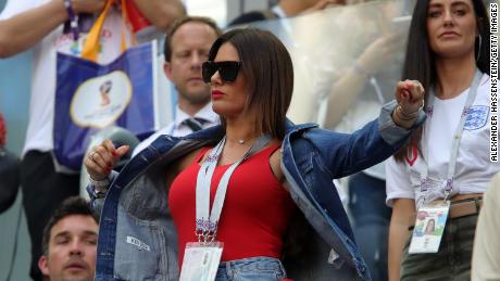 Rebekah Vardy watches as Jamie&#39;s England team plays during the 2018 FIFA World Cup.