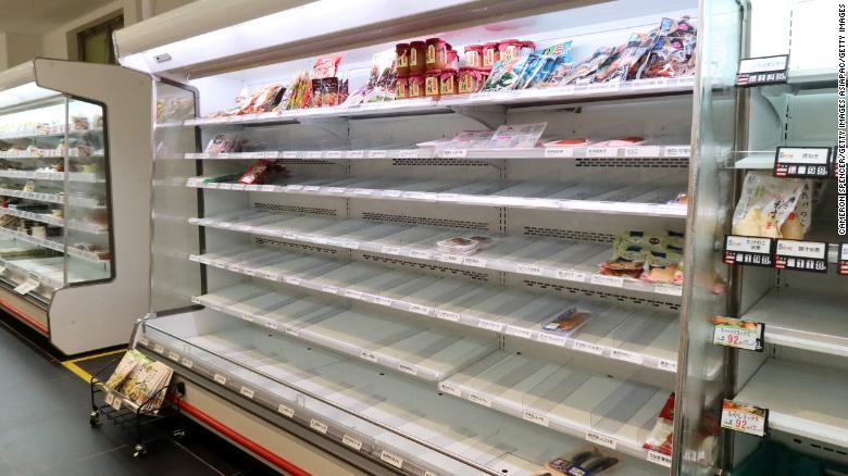 The remaining stock in a supermarket after people prepare for Typhoon Hagibis on October 12, 2019 in Yokohama, Japan.