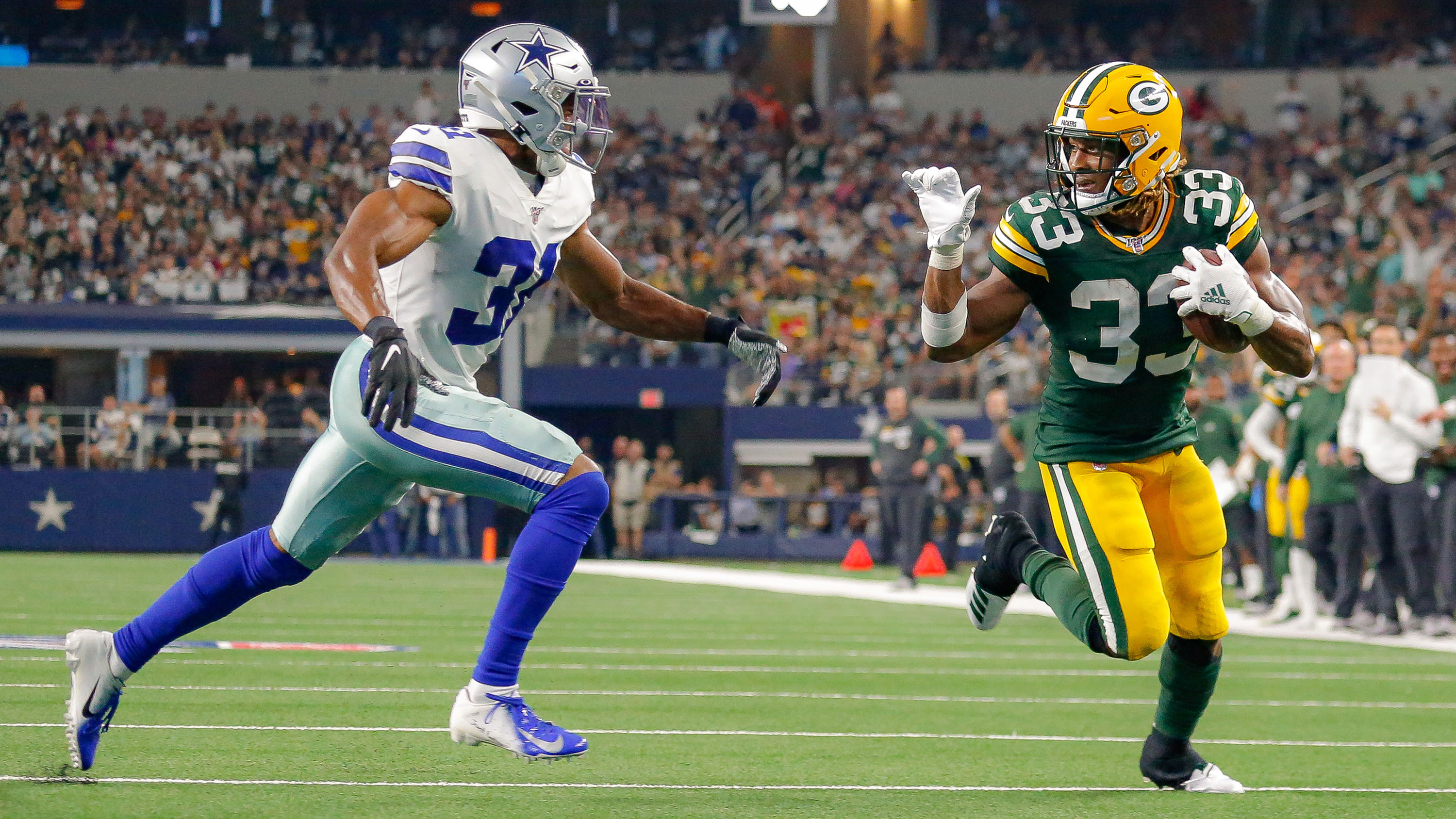Aaron Jones was fined $10,000 for taunting on his touchdown run against the Cowboys