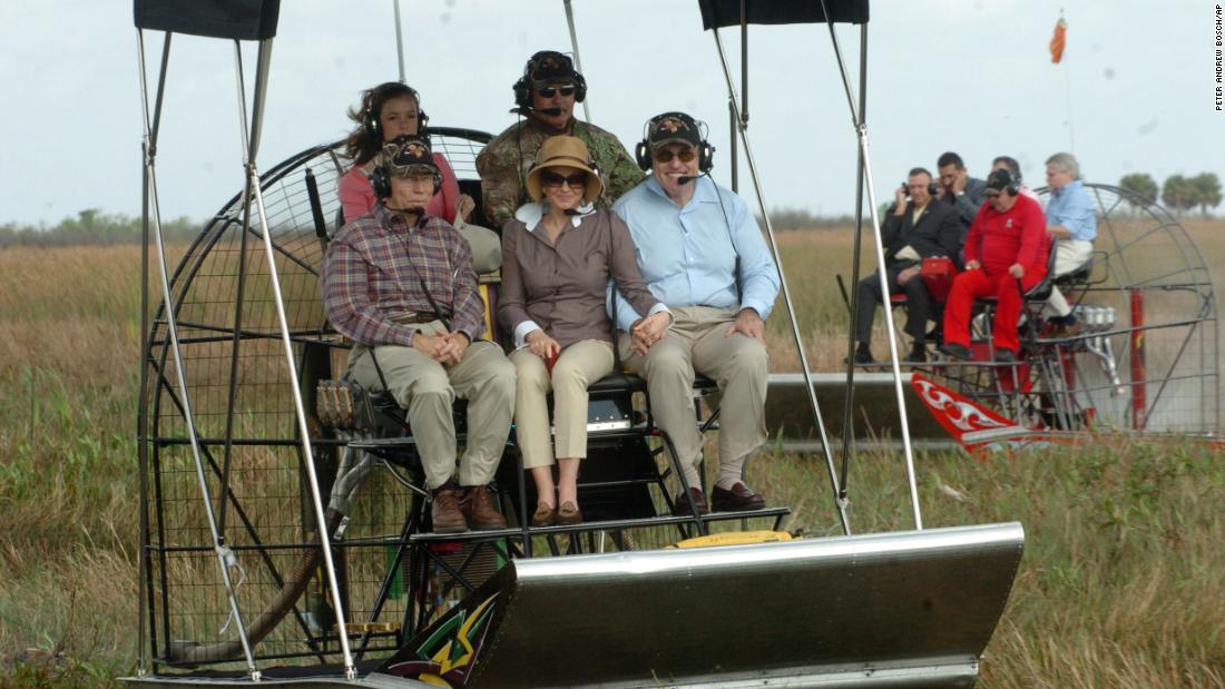 Giuliani, right, and his wife, Judi, tour Florida&#39;s Everglades in January 2008. Giuliani dropped out of the presidential race later that month and endorsed US Sen. John McCain.