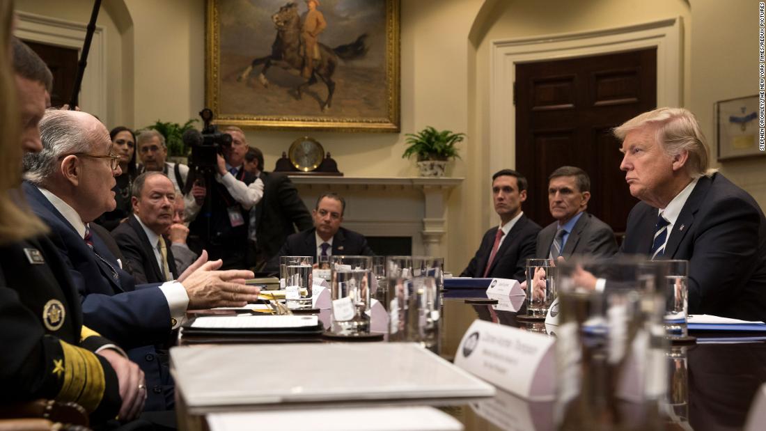 Giuliani briefs Trump about cybersecurity after Trump was inaugurated in January 2017. Giuliani joined Trump&#39;s transition team as an adviser &quot;concerning private sector cybersecurity problems and emerging solutions developing in the private sector.&quot; In April 2018, Giuliani joined Trump&#39;s personal legal team.