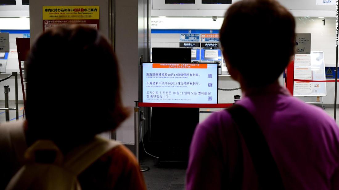 Train service is suspended at Shin-Yokohama station in Yokohama, Japan, on October 12.