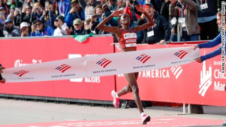 Kenya's Brigid Kosgei won the Chiacgo Marathon with a new world record of 2:14.04 in October. 