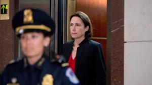 Former White House advisor on Russia, Fiona Hill, arrives on Capitol Hill in Washington, Monday, October 14, 2019, as she is scheduled to testify before congressional lawmakers as part of the House impeachment inquiry into President Donald Trump.