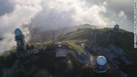 The Hong Kong Observatory radar station and two other stations at the top of Tai Mo Shan, Hong Kong&#39;s tallest peak.