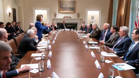 Trump tweeted this White House photo showing Nancy Pelosi pointing at him saying &quot;Nervous Nancy&#39;s unhinged meltdown!&quot; as an insult to the Speaker.  Pelosi later made the image her cover photo on Twitter. 