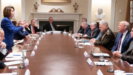 Trump tweeted this White House photo showing Nancy Pelosi pointing at him saying " Nervous Nancy's unhinged meltdown!" as an insult to the Speaker.  Pelosi later made the image her cover photo on Twitter. 