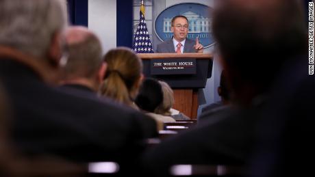 Acting White House Chief of Staff Mick Mulvaney answers questions during a briefing at the White House October 17, 2019 in Washington.