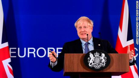 Britain&#39;s Prime Minister Boris Johnson addresses a press conference during an European Union Summit at European Union Headquarters in Brussels on October 17, 2019. (Photo by John THYS / AFP) (Photo by JOHN THYS/AFP via Getty Images)