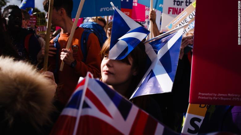 Crowds gather during a People&#39;s Vote campaign march in London, England, on Saturday, October 19.