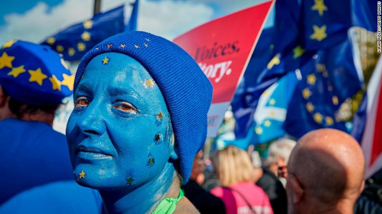 Michela Beltracchi, an Italian who has lived in the UK for over 10 years, protests as part of the People&#39;s Vote Rally on October 19, 2019 in London, England. 