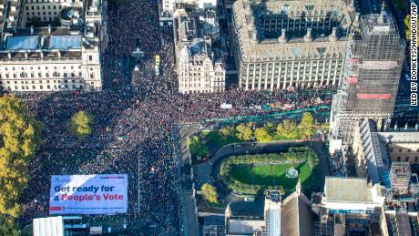 An aerial view of the anti-Brexit protest in Parliament Square, London.