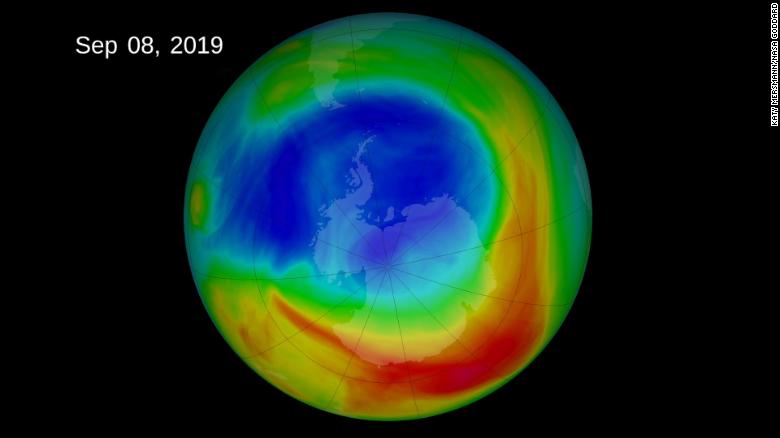 The ozone hole as it began to shrink.