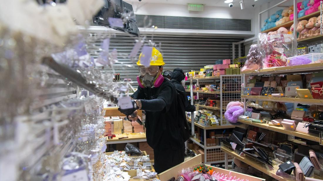 Hong Kong protesters vandalized a shop in Mongkok district on October 20, 2019.