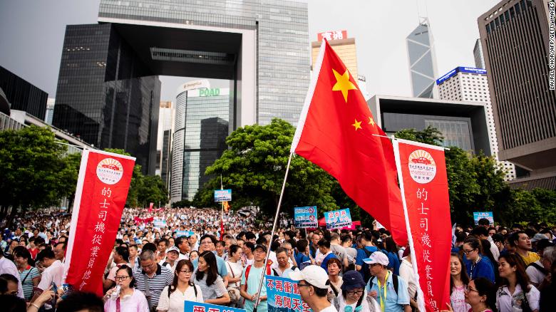 Hong Kong&#39;s self-dubbed &quot;silent majority&quot; held a rally in support of the police on July 20, 2019.