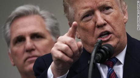 U.S. President Donald Trump (R) speaks as he joined by House Minority Leader Rep. Kevin McCarthy (R-CA) (L) in the Rose Garden of the White House on January 4, 2019 in Washington, DC. 