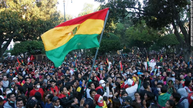 People protest election results in Sucre, Bolivia, on October 22, 2019.