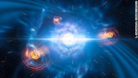 A collision of neutron stars created a fireworks element in space