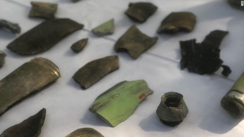 Shells laid out on display at an army base in Jura, Pakistani-administered Kashmir, on October 22, 2019. 