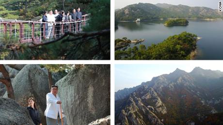 Handout photos from North Korea&#39;s state news agency show Kim Jong Un visiting Mount Kumgang in October.