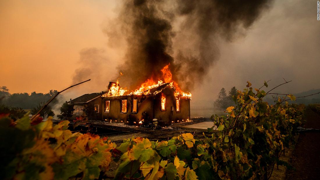 The Kincade Fire burns in the Jimtown community of Sonoma County on October 24.