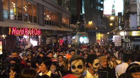 People fill the streets in Lan Kwai Fong on Halloween in 2016