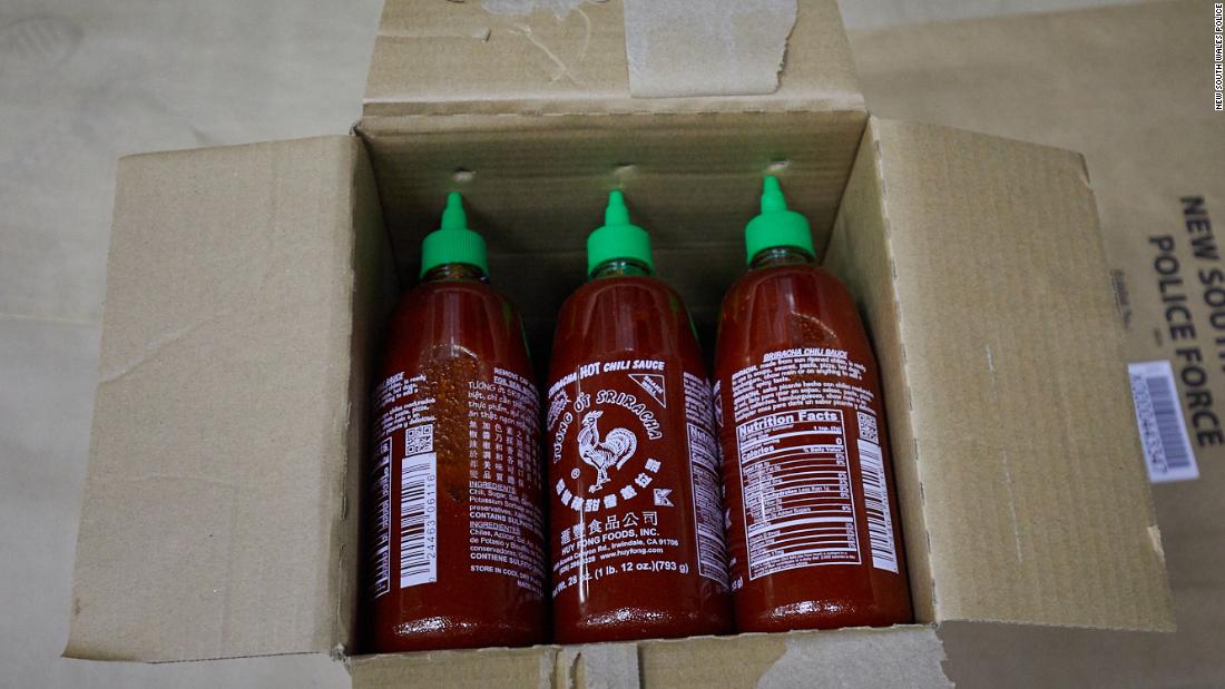 The meth smuggled inside Sriracha bottles was destined for a Sydney drugs lab, police said. 