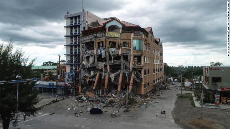 A damaged building after a 6.5-magnitude earthquake hit Kidapawan town, north Cotabato province, on the southern island of Mindanao on October 31, 2019