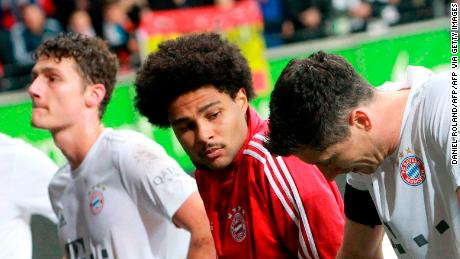 Bayern Munich players react after their side&#39;s 5-1 hammering against Eintracht Frankfurt, the team&#39;s second league defeat.