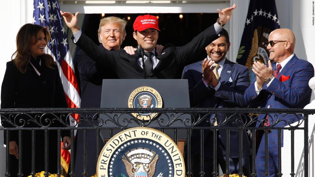 President Trump embraces Kurt Suzuki for MAGA hat at the White House 