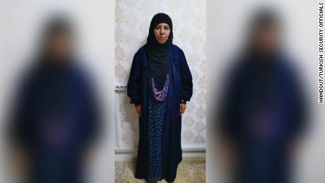 A photo handout provided by Turkish officials, of who they say is Rasmiya Awad, the sister of slain ISIS leader Abu Bakr al-Baghdadi.