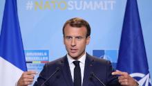 French President Emmanuel Macron addresses a press conference on the second day of the North Atlantic Treaty Organization (NATO) summit in Brussels on July 12, 2018. (Photo by LUDOVIC MARIN / POOL / AFP)        (Photo credit should read LUDOVIC MARIN/AFP via Getty Images)