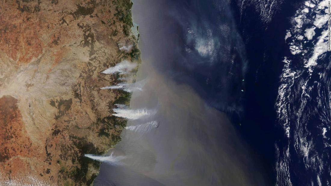 In this handout photo from NASA&#39;s Aqua satellite, destructive bushfires are seen off the coast of New South Wales on November 7.