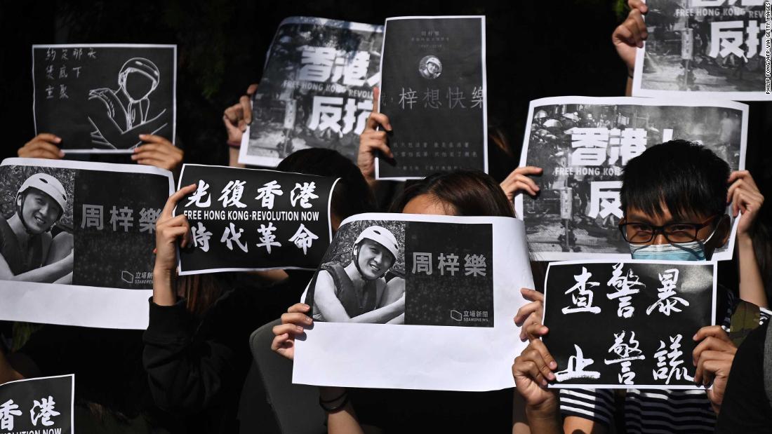 Students of the Hong Kong University of Science and Technology (HKUST) participate in a march on November 8, after hospital officials confirmed the &lt;a href=&quot;https://edition.cnn.com/2019/11/07/asia/hong-kong-protester-death-intl-hnk/index.html&quot; target=&quot;_blank&quot;&gt;death of student Chow Tsz-lok&lt;/a&gt;, 22. Police say Chow, a computer sciences student at HKUST, fell from the third floor to the second floor of a parking garage in the residential area of Tseung Kwan O in the early hours of November 4.