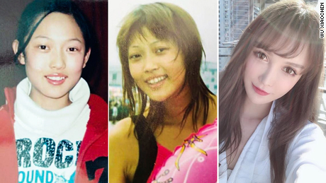 Wu Xiaochen, seen here as a child, a teenager and an adult, has progressively transformed her face and body, having over 100 surgeries in the space of 15 years.