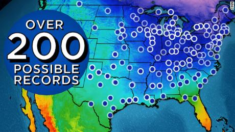 According to the National Weather Service, over 200 records could be tied or set during the first half of the week. This graphic represents a combination of both record lows and record cold highs through the period.