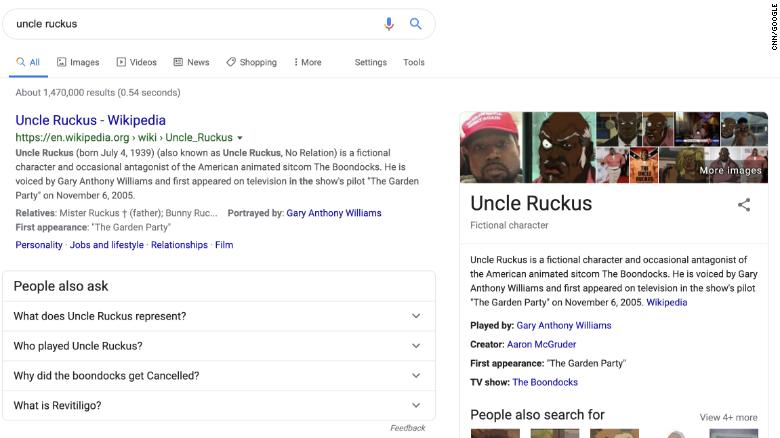 The Google search image for Uncle Ruckus, a racist character on &quot;The Boondocks,&quot; was briefly Kanye West Saturday.