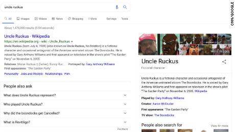 The Google search image for Uncle Ruckus, a racist character on &quot;The Boondocks,&quot; was Kanye West until it was taken down Saturday afternoon. 