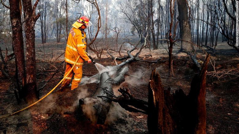 A firefighter works to contain a bushfire near Taree, New South Wales in Australia on Sunday, November 10.