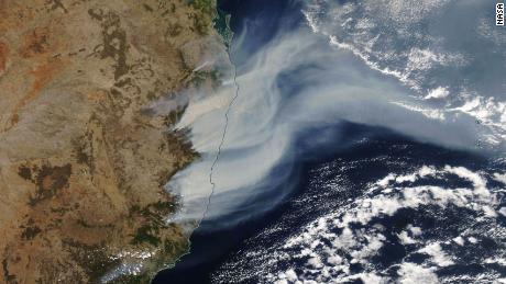 Bushfires in New South Wales are seen from space in this satellite imagery provided by NASA.