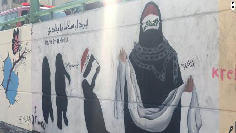 The murals show the plight of Iraqi women and mothers over the past 16 years.