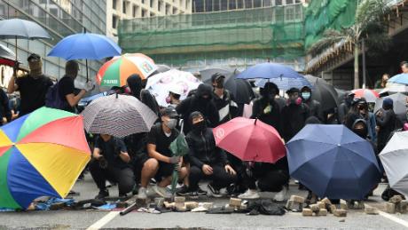 Protesters gather in the Central district of Hong Kong on November 12, 2019. 