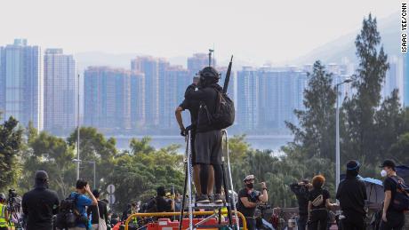 Protesters gather at the Chinese University of Hong Kong campus in Sha Tin on Wednesday morning. 