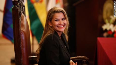 Jeanine Anez smiles during the swearing-in ceremony of her new cabinet at the presidential palace in La Paz, Bolivia, on Wednesday.